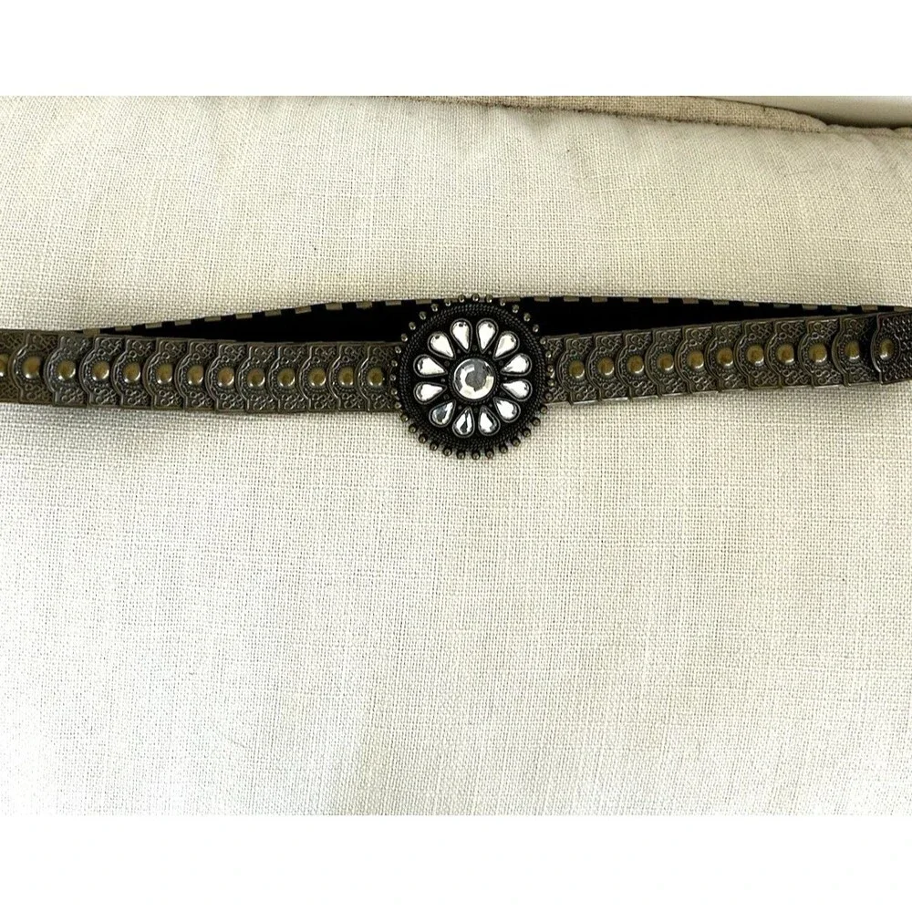 Women's Elastic Stretch Belt Metal Rhinestone Jewels Conch Statement Boho Hippie - Picture 2 of 7